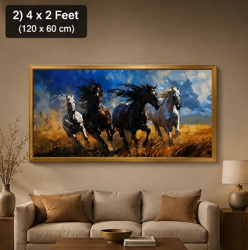 Galloping Horses Premium Velvet Wall Frame