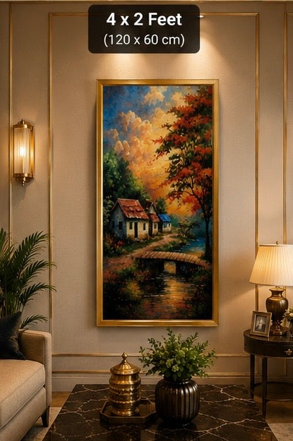 Autumn Countryside Landscape Velvet Wall Frame | Premium Home Decor