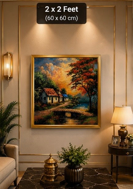 Autumn Countryside Landscape Velvet Wall Frame | Premium Home Decor