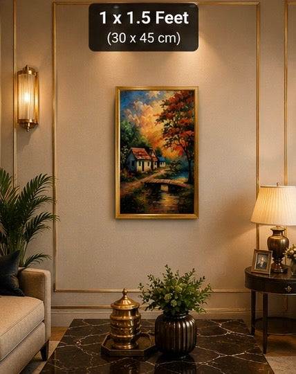 Autumn Countryside Landscape Velvet Wall Frame | Premium Home Decor