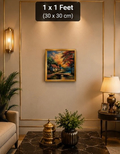 Autumn Countryside Landscape Velvet Wall Frame | Premium Home Decor